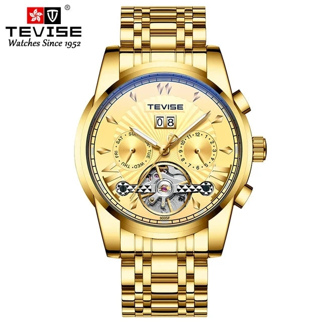 TEVISE T9005F 9005F Elegant Fashion Waterproof Stainless Steel Strap Mechanical Hollow Luminous Function Automatic Men's Watches