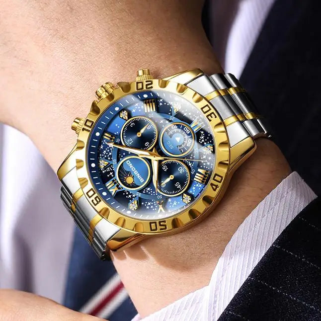 Binbond B7741 7741 Original Men Clock Sports Waterproof Luminous Chronograph Date Stainless Steel Quartz Men's Watches Reloj