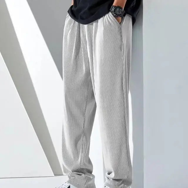 M-5XL  Men's Casual Pants Straight Leg Pants Summer Thin Ice Silk Sport Pants