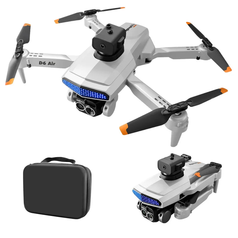D6 air Drone with Dual 4K HD Camera WiFi FPV Obstacle Avoidance Optical Flow Foldable Quadcopter Helicopter RC Drone Toys
