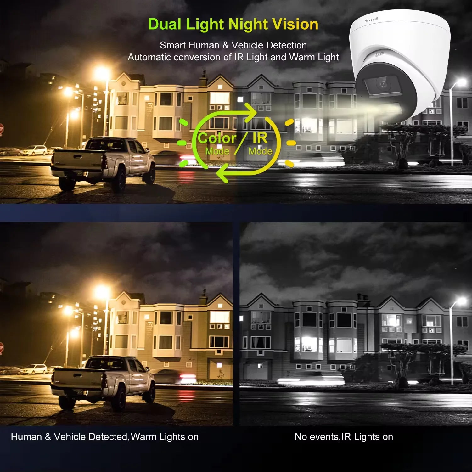 HK OEM 4K IP Camera CCTV Turret Smart Camera IR&Color Dual-Light Human/Vehicle Detection One Way Audio SD Card Slot 120DB WDR