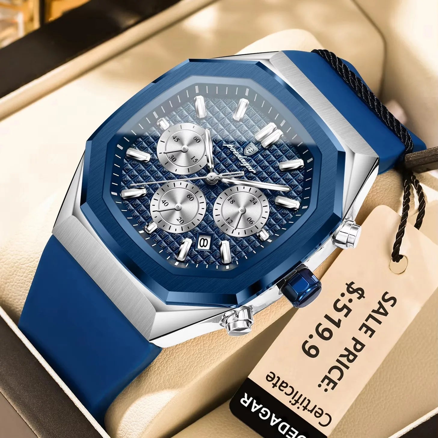 POEDAGAR 893 Luxury Watch Male Soft Silicone Strap Sports Man Wrist Waterproof Luminous Chronograph Date Quartz Men's Watches