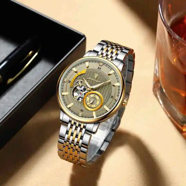 POEDAGAR 1416 Top Luxury Men Luminous Hollow Tourbillon Automatic Man Wristwatch Mechanical Stainless Steel Men's Watches Reloj