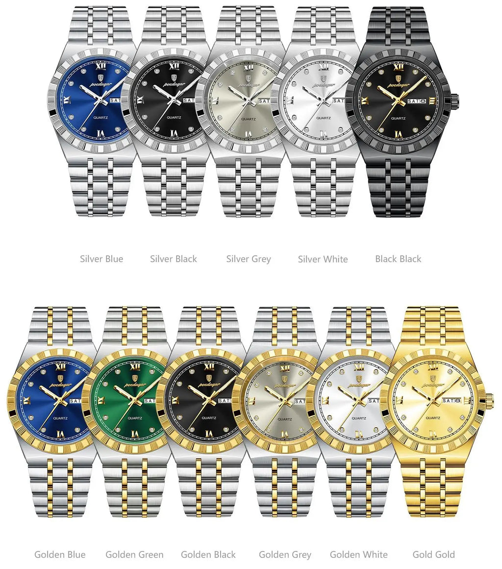 POEDAGAR 872 New Arrival Quartz Date Man Wristwatch Fashion Men Watch Luminous Waterproof Stainless Steel Men's Watches Reloj