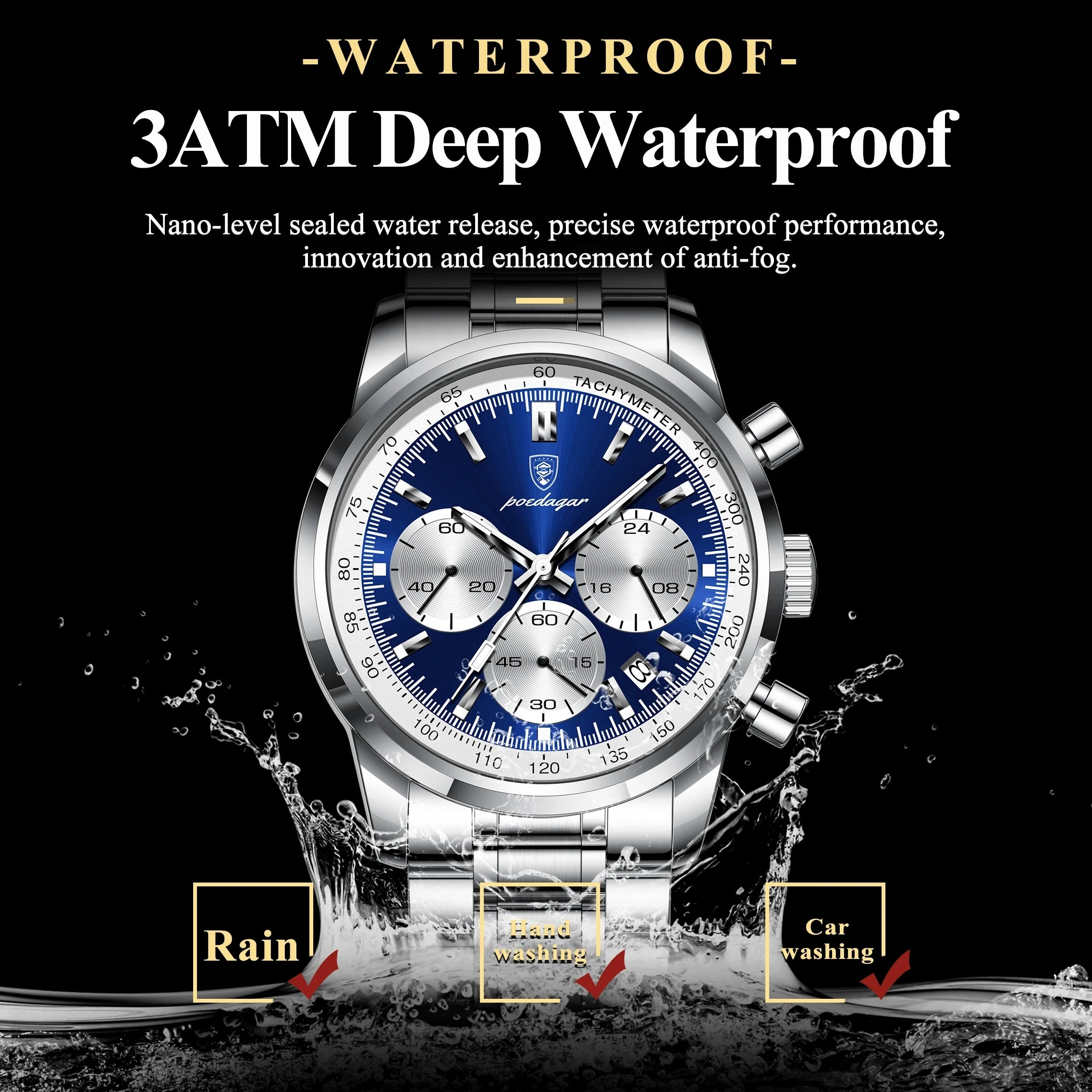 POEDAGAR Luxury Sports Watch for Man Waterproof Luminous Date Chronograph Men Watch Steel Quartz Men's Watches Clock Reloj 921