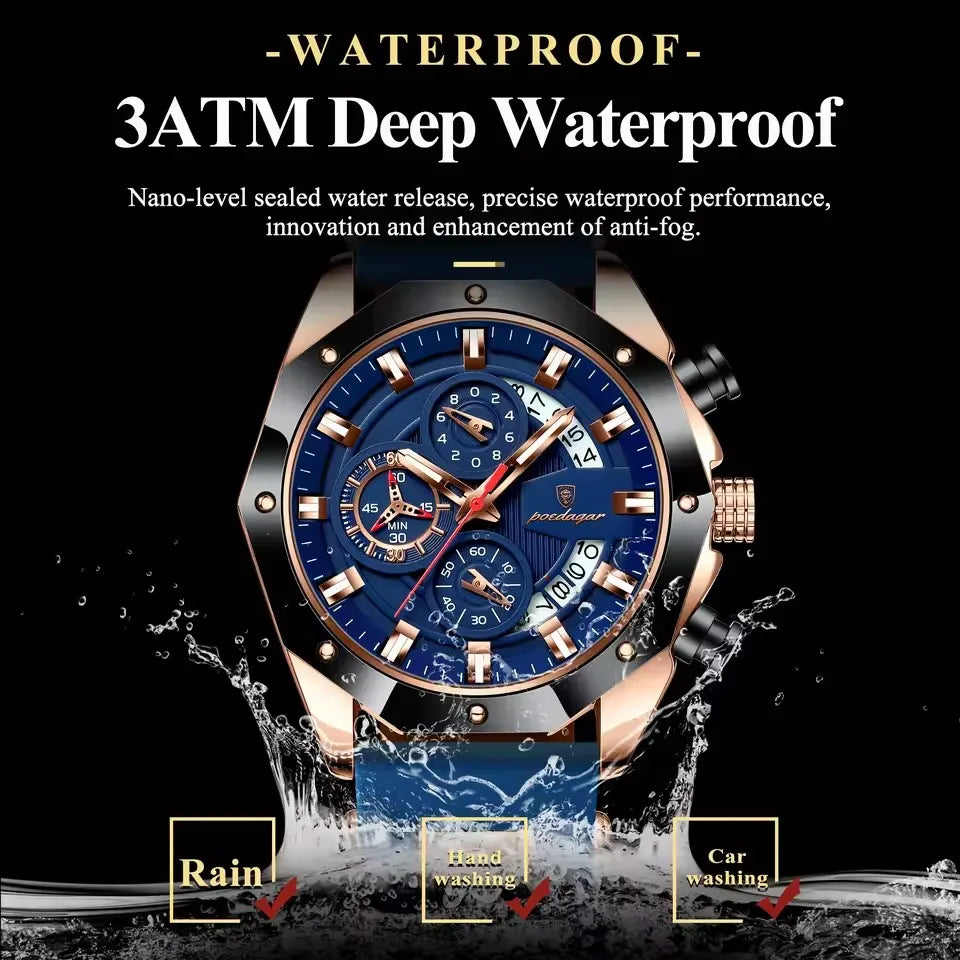 POEDAGAR 913  New Men's Watches Silicone Strap Quartz Luxury Fashion Waterproof Luminous Sport Business Wristwatch