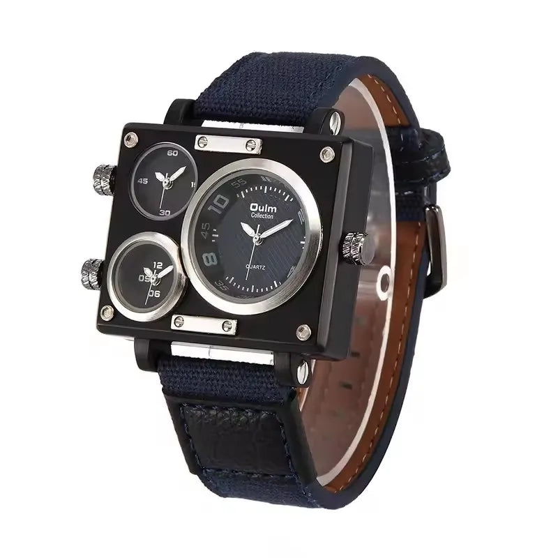 Oulm 3595 Men's Watches Top Luxury Unique Designer Watches Fashion Square Big Face 3 Time Zone Casual Quartz Watch for Men