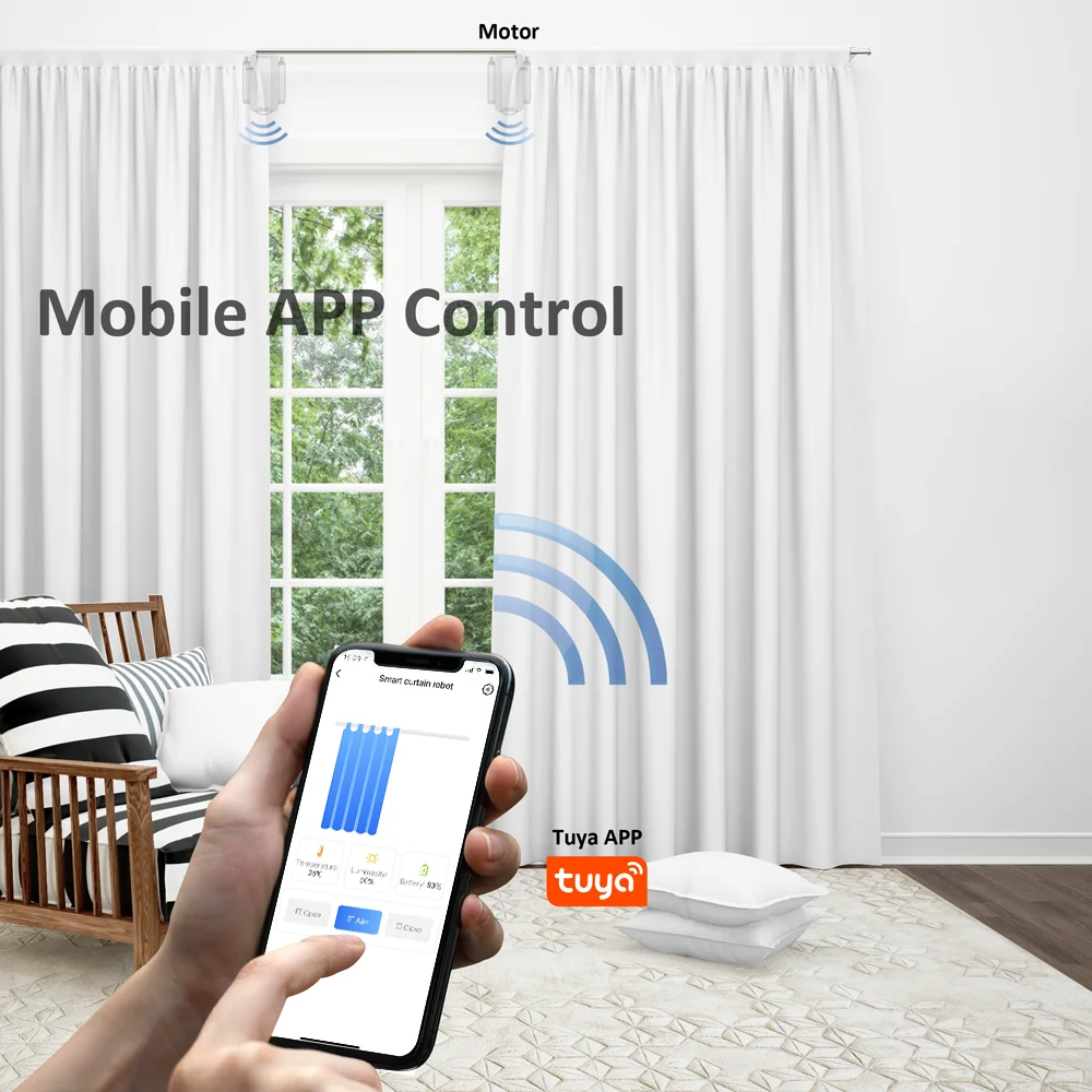 RSH Tuya Smart Round Opener for Smart Home Curtains Alexa Compatible Rechargeable Battery 7KG Load Capacity