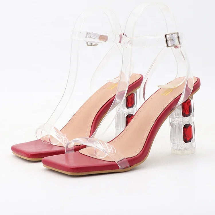 Y New Arrivals Europe the United States Crystal High Heels Shoes for Lady Female Women Pumps Heeled Sandals OEM Customized