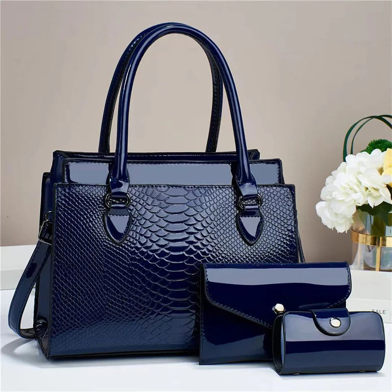 New Three Piece Set Versatile Fashion Retro Crocodile Pattern Simple and Elegant Temperament Bags Women Handbags Lady