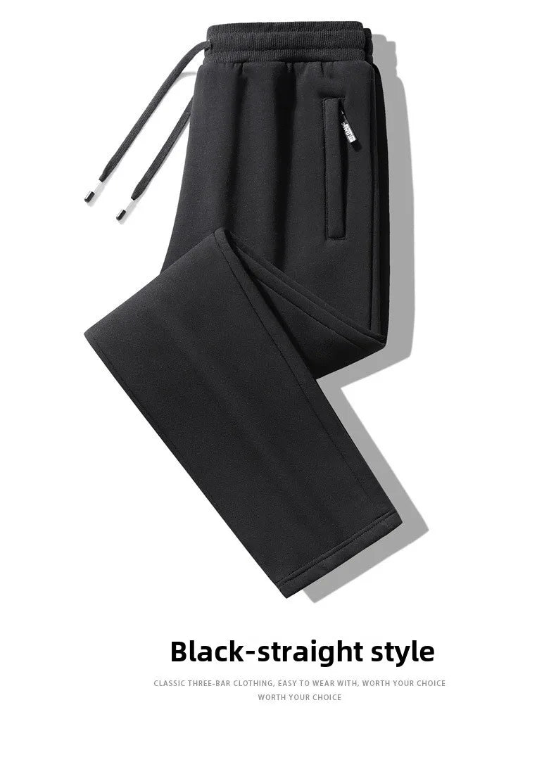 2025 Spring Autumn Men's Casual Pants  Loose Fit Mid Elastic Waist Solid Color Leg  with Sweatpants for  Pants
