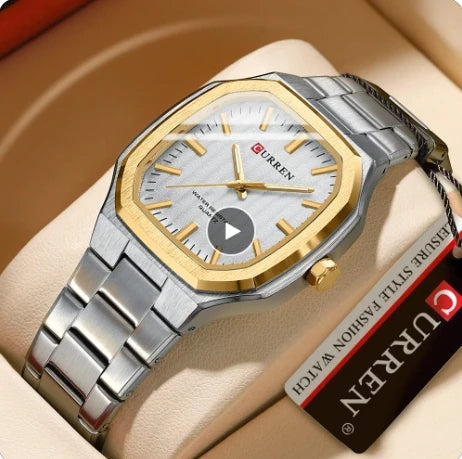 Curren 8458 Square Casual Men's Watches Stainless Steel Bracelet Simple Business Clock Luminous Hands Quartz Wristwatch for Men