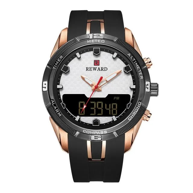 REWARD Men's Watches Silicone Double Movement Digital Electronic Watch Men Sports Waterproof LED Quartz Watch Relogio Masculino