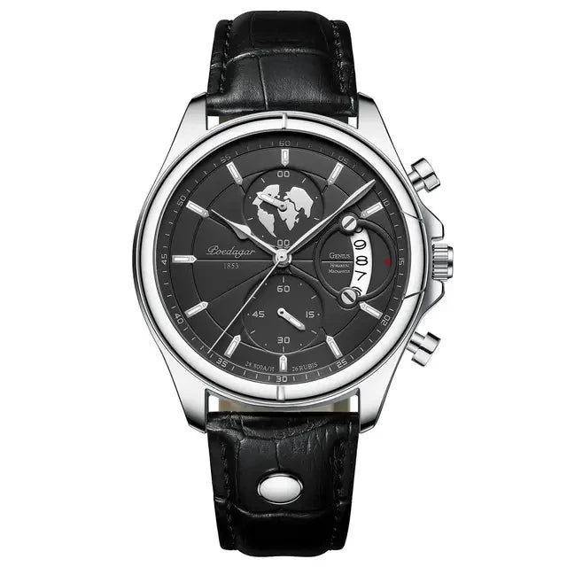 POEDAGAR Luxury Casual Sport Watch for Men Creative Chronograph Leather Strap Date Waterproof Men's Watches Relogio 989 Montre