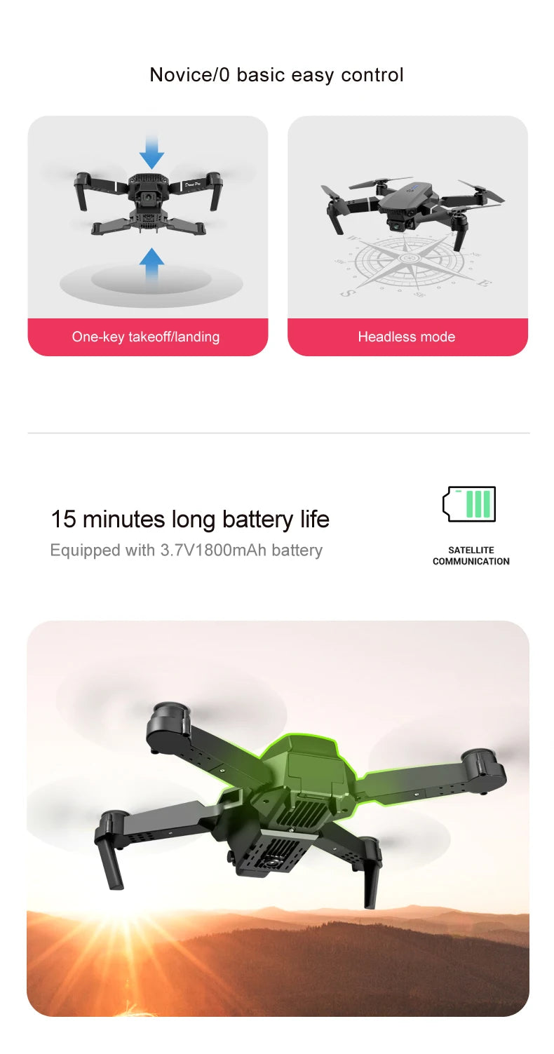 2025 E88 4k UHD Mini Flying Camera  WiFi GPS  Real-time Transmission FPV  Follow Me Rc Remote Controller Quadcopter  Kids Drone
