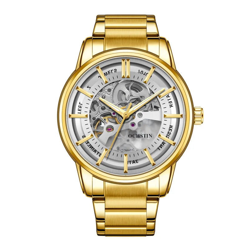 OCHSTIN 7010B Men's Watches Automatic Movement Mechanical Outdoor Waterproof Hollow Out Dial Luminous Hands Wristwatch for Male