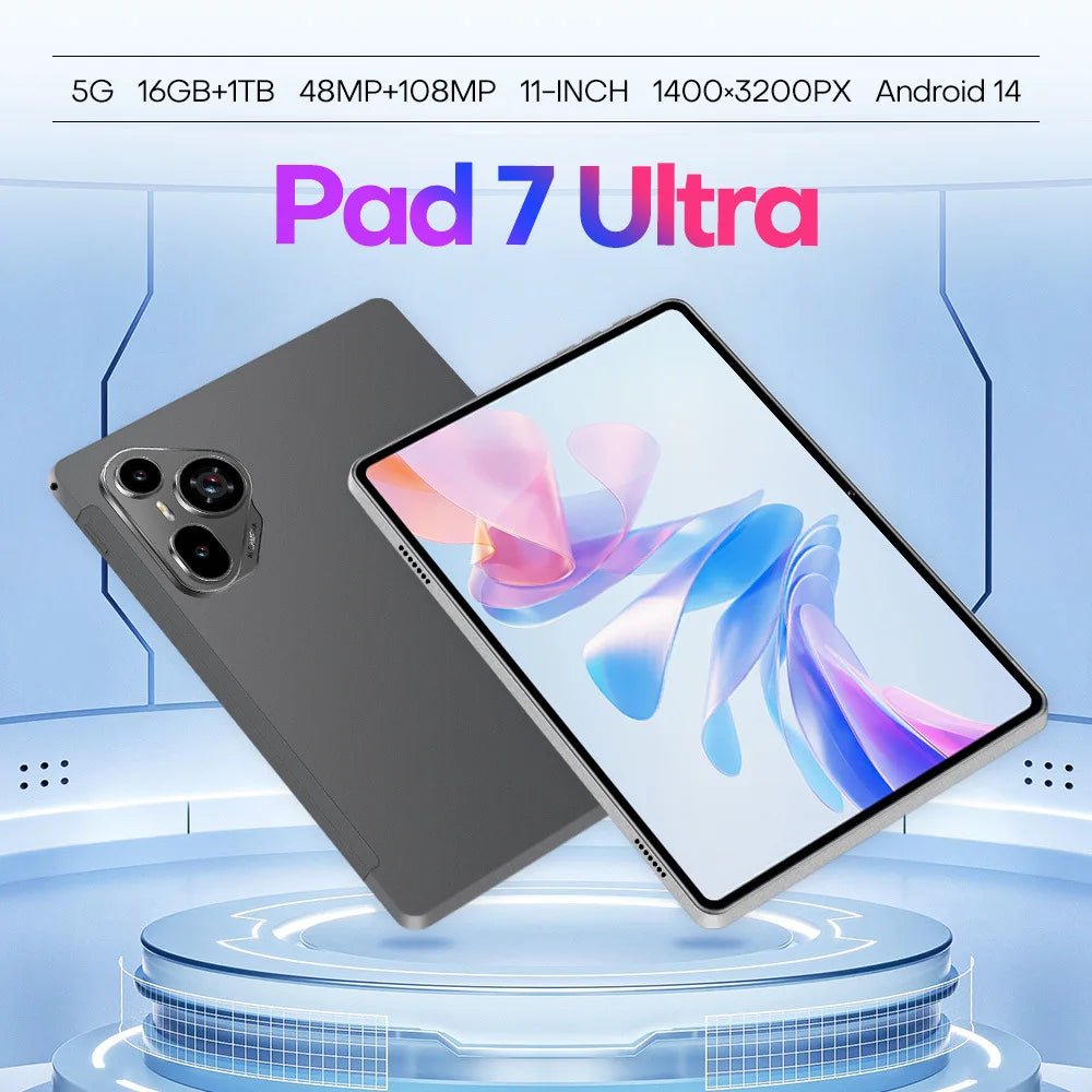 11-Inch 7 Ultra 16GB+1TB 5G Wifi Nano SIM Android PC Tablet MTK Quad Core Processor 4G Network for Gaming Education Business