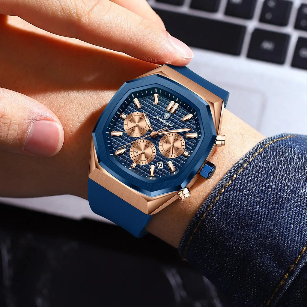 POEDAGAR 893 Luxury Watch Male Soft Silicone Strap Sports Man Wrist Waterproof Luminous Chronograph Date Quartz Men's Watches