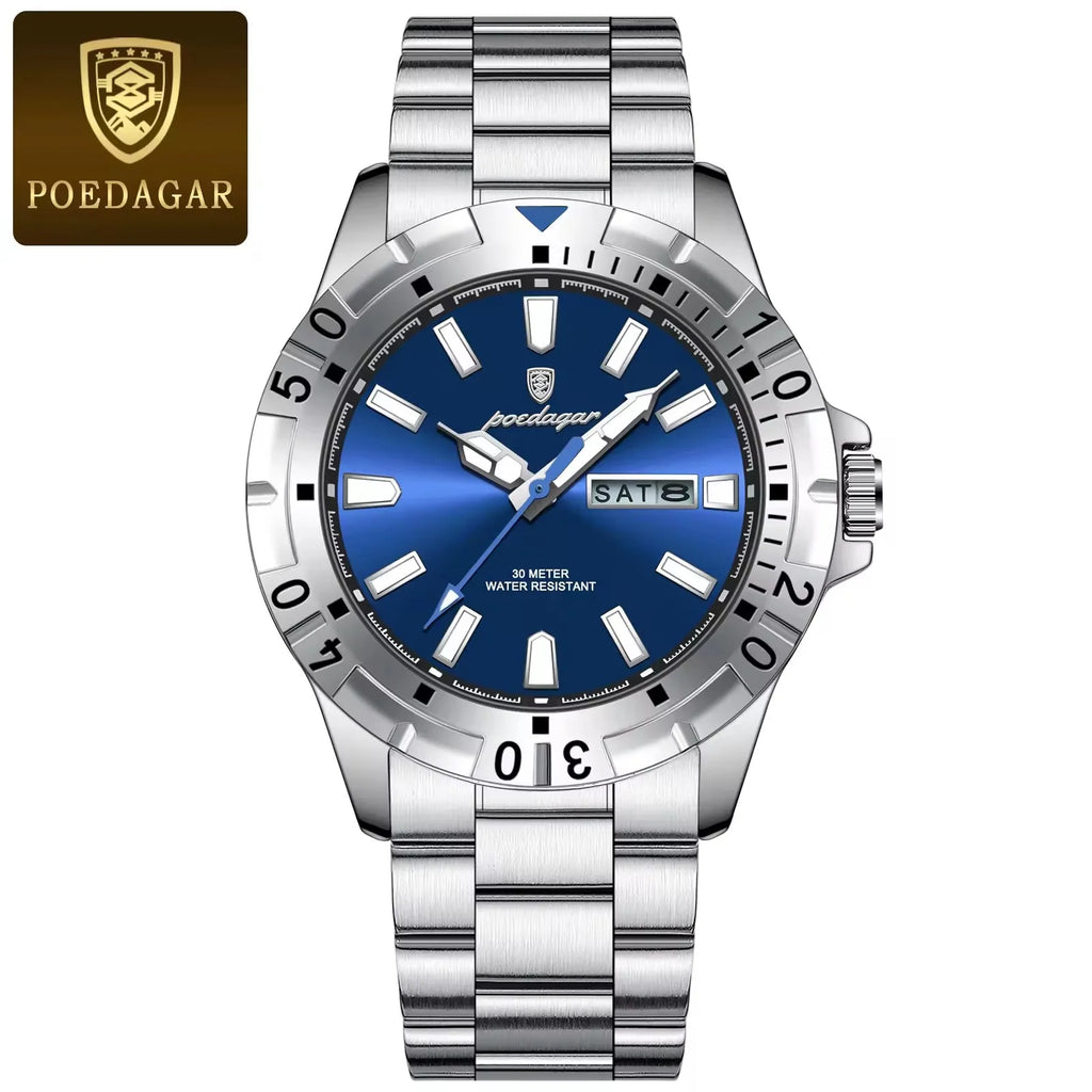 New POEDAGAR 959 Luxury Watch for Man Reloj Sports Men Quartz Watch Waterproof Luminous Date Week Stainless Steel Men's Watches