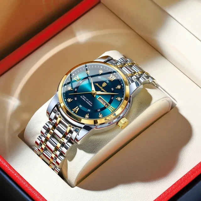 POEDAGAR Watch for Man Elegant Date Week Waterproof Luminous Men Watch Quartz Stainless Steel Sports Men's Watches Reloj 936