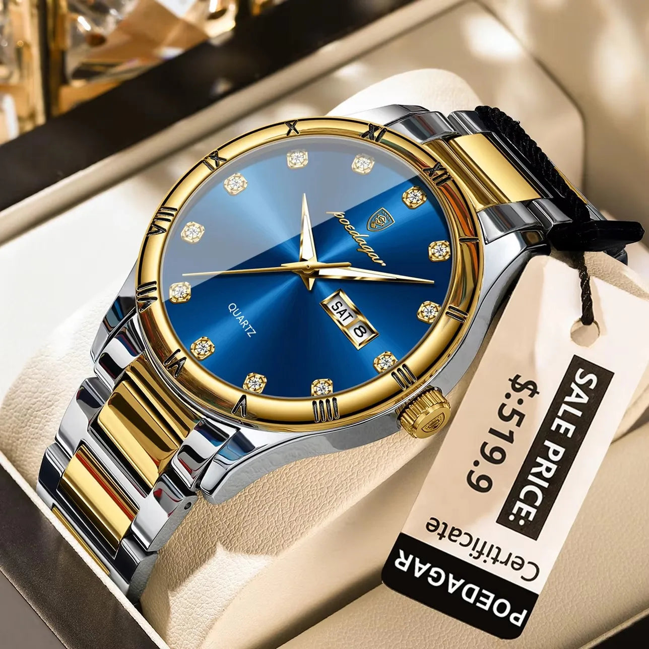 POEDAGAR 878 Top Luxury Watch Man Date Week Waterproof Luminous Man Wristwatch Quartz Stainless Steel Men's Watches Sports Reloj