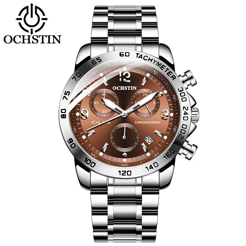 OCHSTIN 6123B GQ6123B Leisure Stainless Steel Strap Sports Multi Functional Quartz Movement Chronograph Waterproof Men's Watches