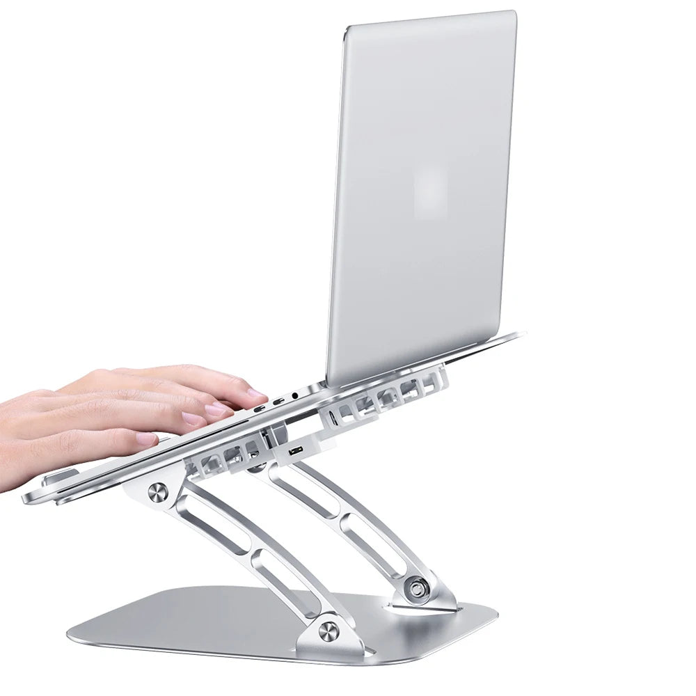 Adjustable Aluminum Double-Fan Laptop Cooling Pad & Stand for Tablets and Laptops