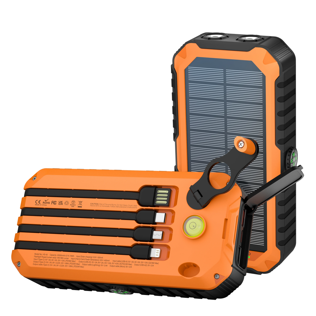 New Products Built - in PD20W Charging Cable 20000mAh Solar Power Bank with Hand Crank - Top - Rated Power Bank