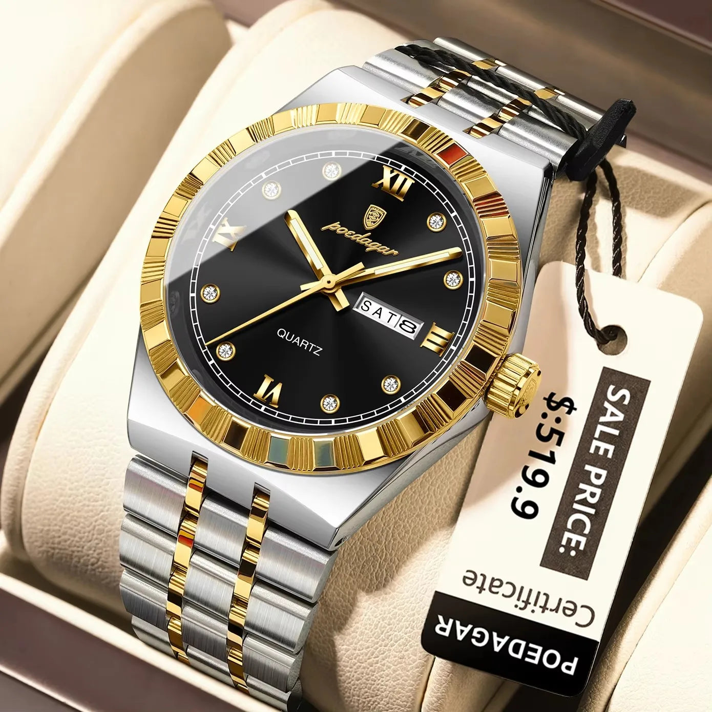 POEDAGAR 872 New Arrival Quartz Date Man Wristwatch Fashion Men Watch Luminous Waterproof Stainless Steel Men's Watches Reloj