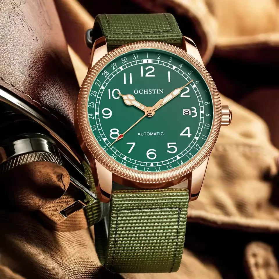 OCHSTIN 7006 GA7006 Automatic Business Luminous Hands Dial Mechanical Men's Watches Nylon Band Genuine Leather Clock Relogio
