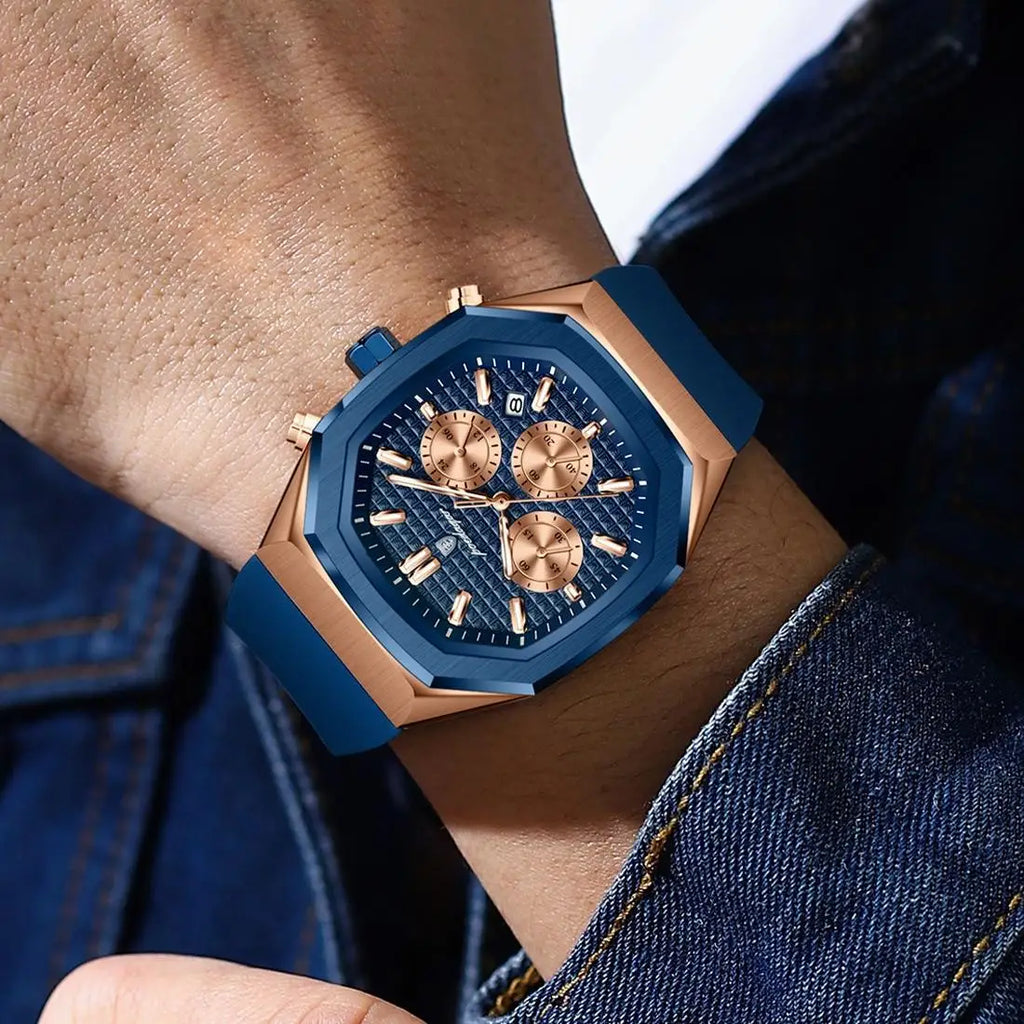 POEDAGAR 893 Sports Man Wrist Waterproof Luminous Luxury Watch Male Soft Silicone Strap Chronograph Date Quartz Men's Watches