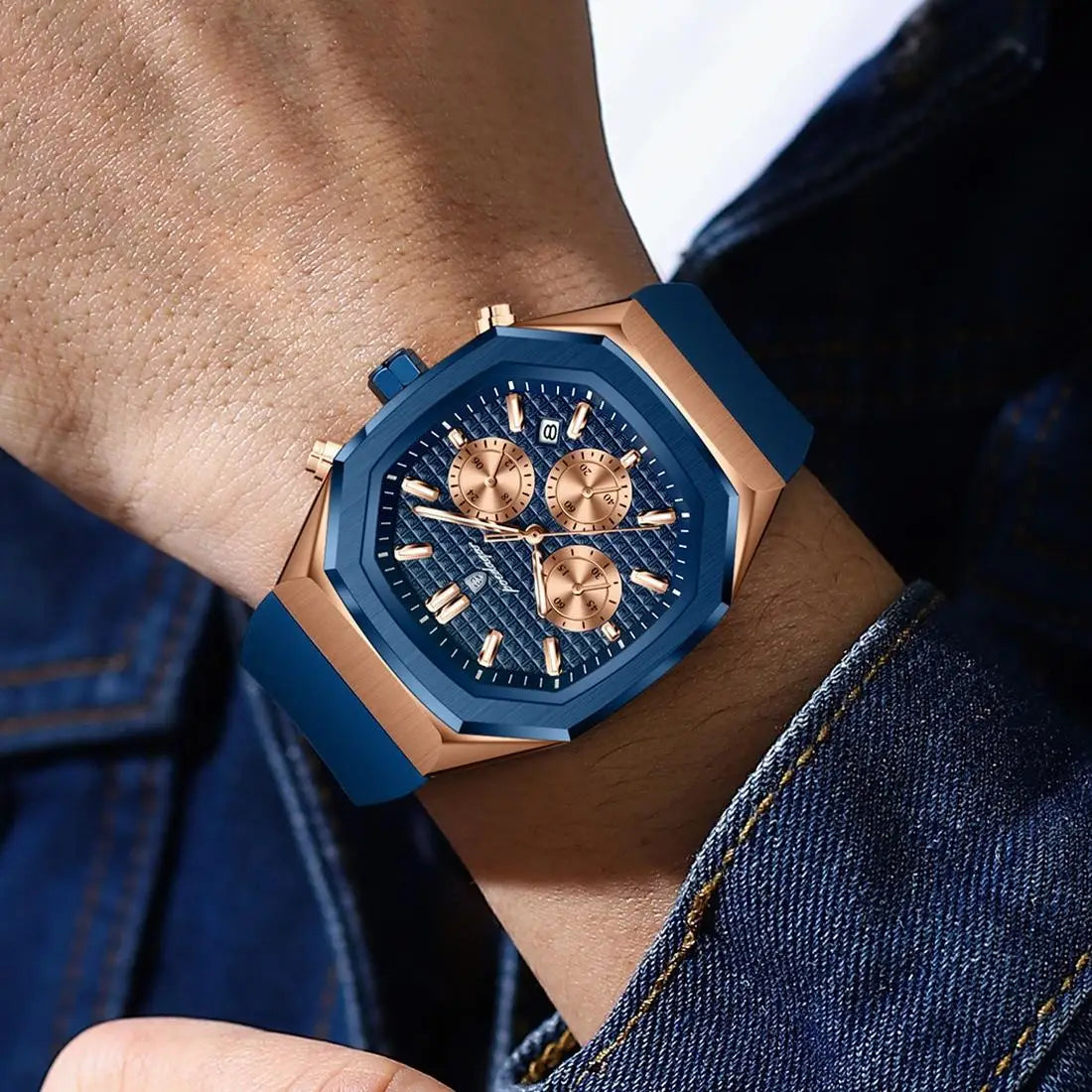 POEDAGAR 893 Sports Man Wrist Waterproof Luminous Luxury Watch Male Soft Silicone Strap Chronograph Date Quartz Men's Watches