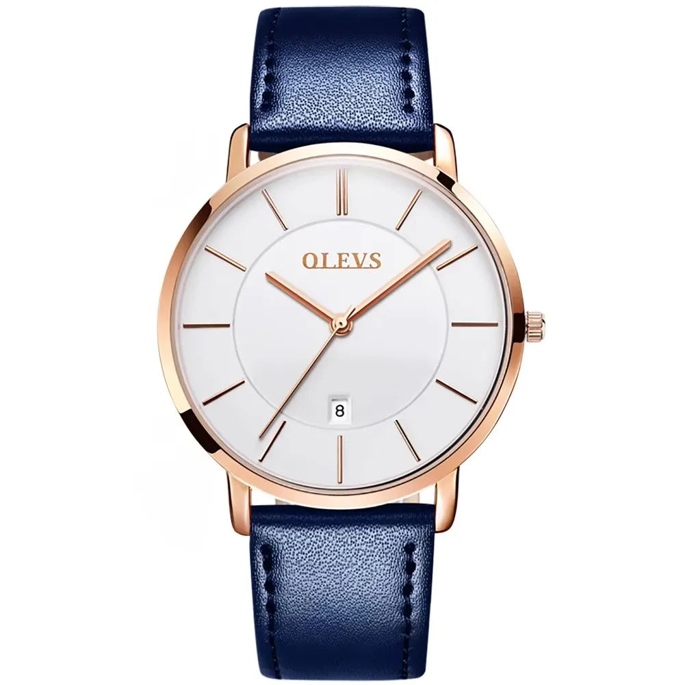 OLEVS 5869 Men's Watches Leather Strap Waterproof Auto Date Man Watch Fashion Simplicity Ultra Thin Quartz Wrist Watch for Men