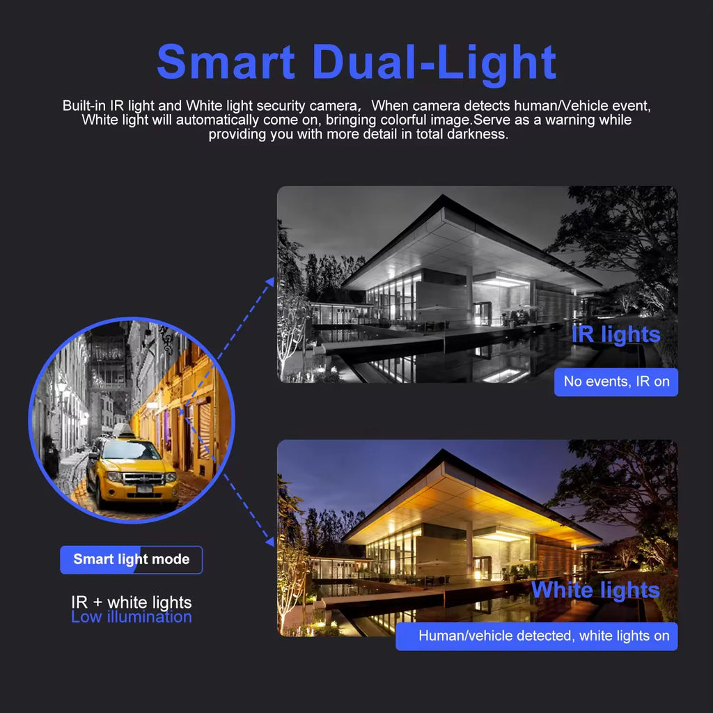 US shipment 4k turret smart camera dual-light human/vehicle detection built in mic poe ip camera h.265+ security camera