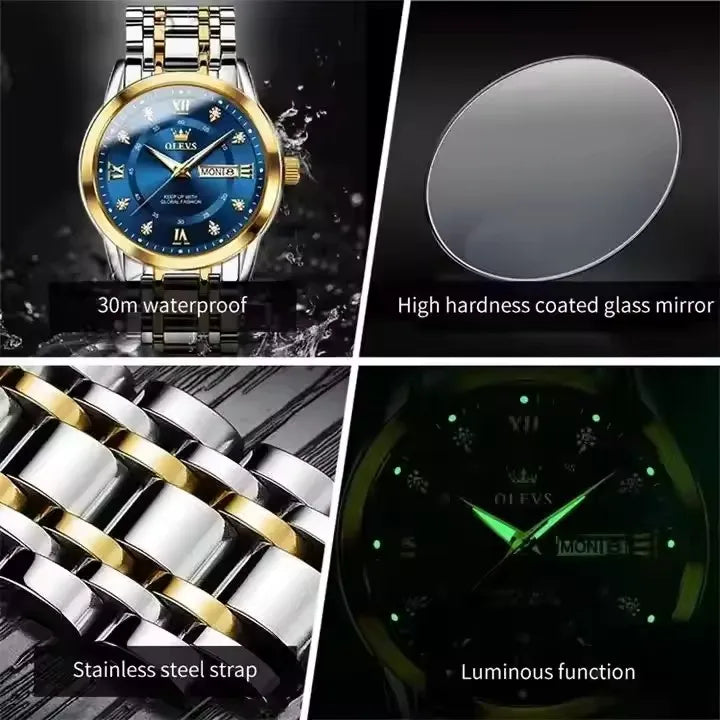 OLEVS 5513 Men's Watches Fashion Gold Hot Quartz Watch for Man Stainless Steel Waterproof Luminous Wrist Watch Date Week