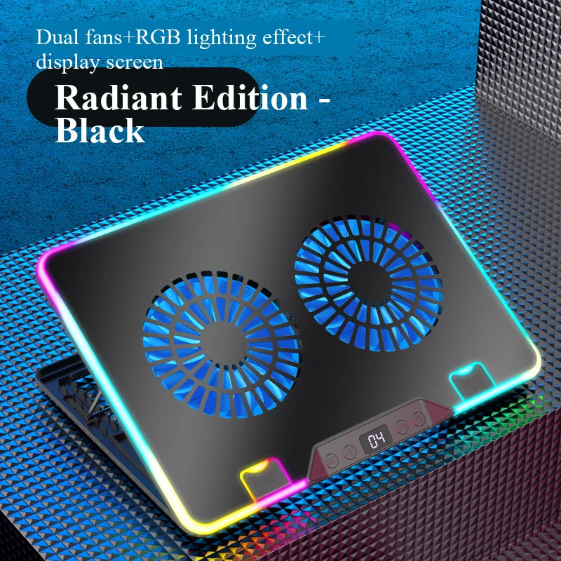 Adjustable Height Surrounding RGB Colorful Lighting Gaming Laptop Cooling Pad 5 Cooler Fans with Strong Wind