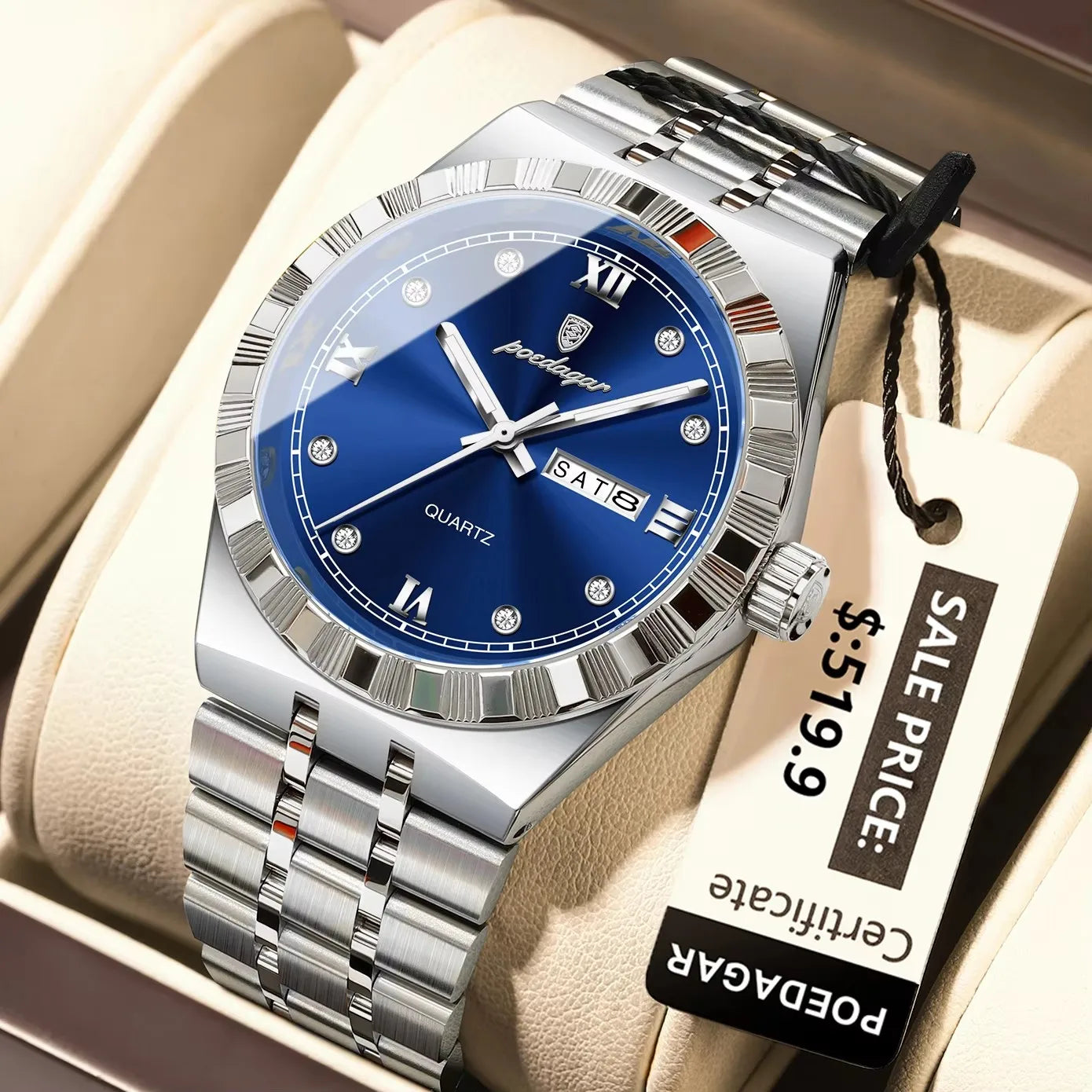 POEDAGAR 872 New Arrival Quartz Date Man Wristwatch Fashion Men Watch Luminous Waterproof Stainless Steel Men's Watches Reloj