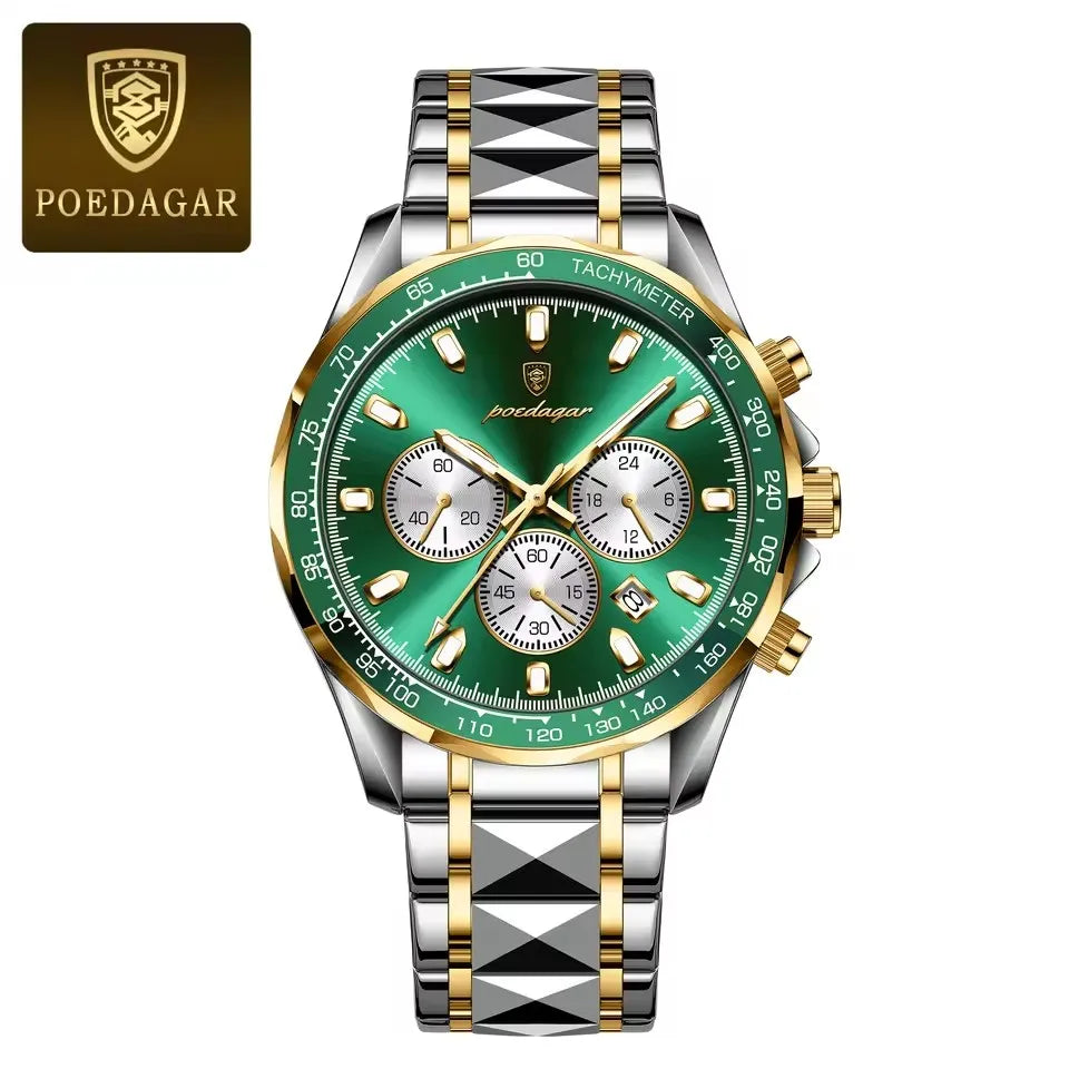 POEDAGAR Sports Watch Wrist Men Stainless Steel Quartz Watches Waterproof Luminous Date Chronograph Men's Watches Reloj Clock