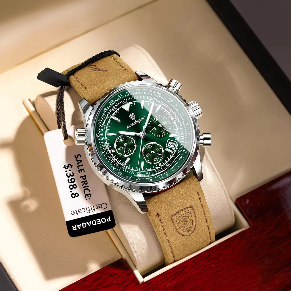 POEDAGAR 960 Luxury Watch for Men Sport Quartz Leather Men's Watches Waterproof Luminous Date Chronograph Man Watch 2025