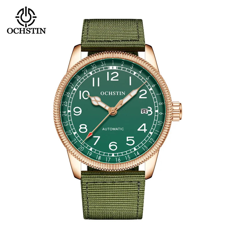 OCHSTIN 7006 GA7006 Automatic Business Luminous Hands Dial Mechanical Men's Watches Nylon Band Genuine Leather Clock Relogio