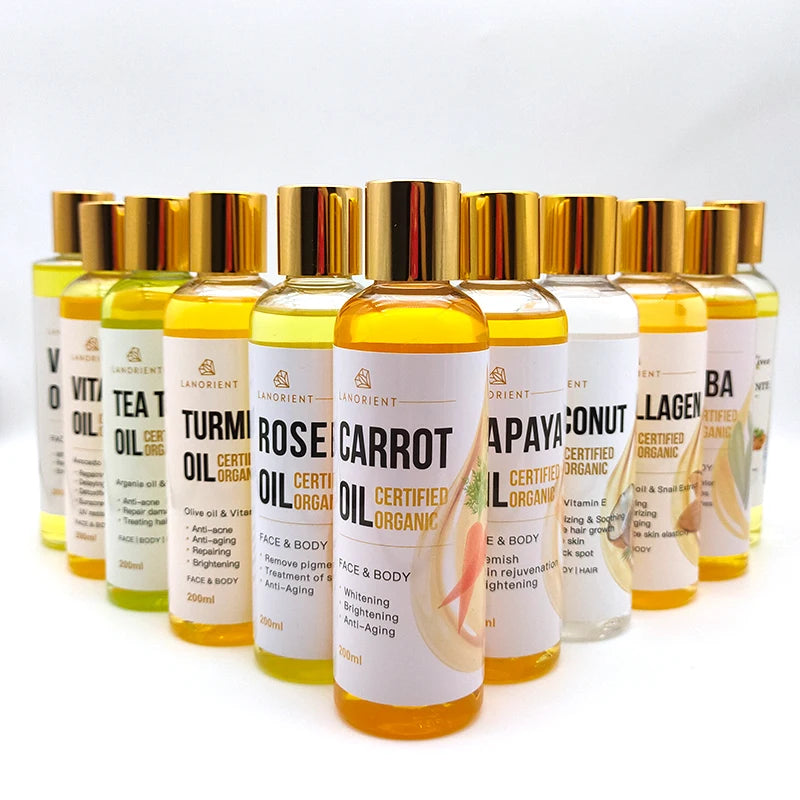 100% Natural Organic Body Care Oil Arbutin Papaya Carrot Turmeric Jojoba Coconut Collagen Skin Care Essential Oil for Women