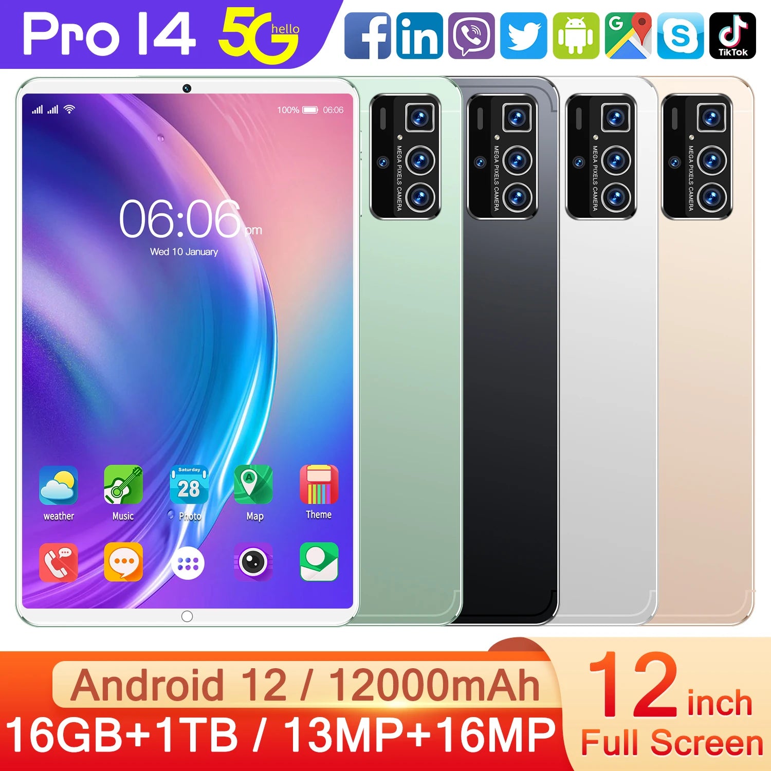 2025 Global 14 Pro Table PC Customized 16GB+1TB Android Tablet  12 Inch Dual SIM Educational Call Android Table Pc