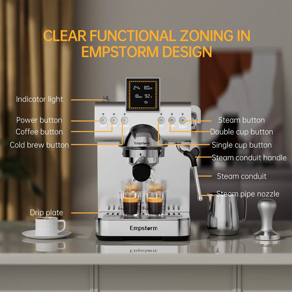 High Quality Aluminum Semi Automatic Coffee Machine Electric Espresso Maker French 20 Bars Pressure Household Hotel Use EU/US