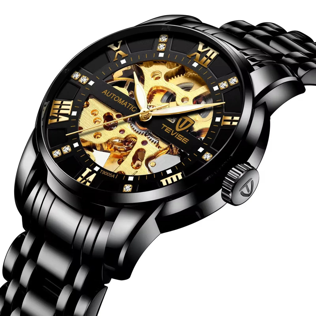 TEVISE T9005A Automatic 3ATM Waterproof Mechanical Roman Digital 9005A Luminous Function Hollow Stainless Steel Men's Watches