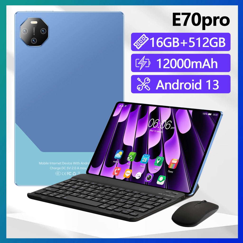 E70 Pro MTK Octa Core Processor 12000mAh Battery Tablet PC With 11.6-inch HD Screen 16GB+512GB Storage  Android 13 System
