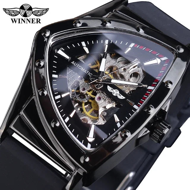 WINNER Sport Style Men's Watches Transparent Mechanical Watch Triangle Automatic   With Luminous Pointers