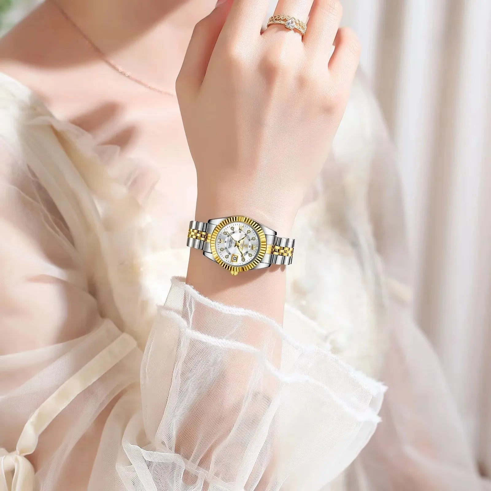 POEDAGAR 780 Luxury Elegant Watch for Women Waterproof Luminous Date Ladies Watch Stainless Steel Quartz Women's Watches Girls