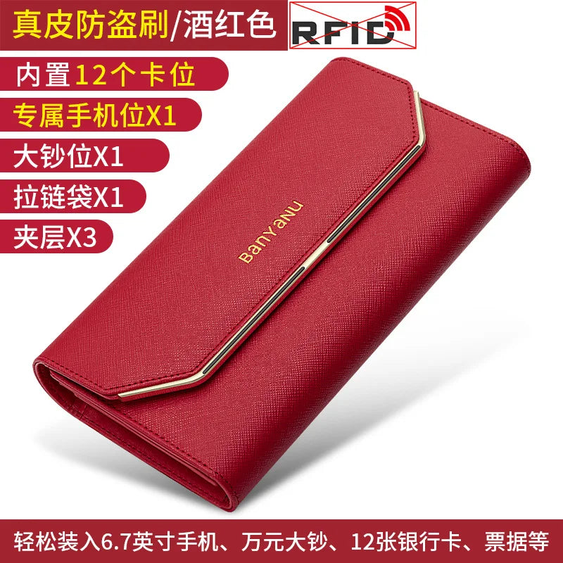 April New Women's Wallet Long Multiple Card Position Ladies Handbag Simple Fashion Genuine Leather Women's Bags Thin BYN-1655