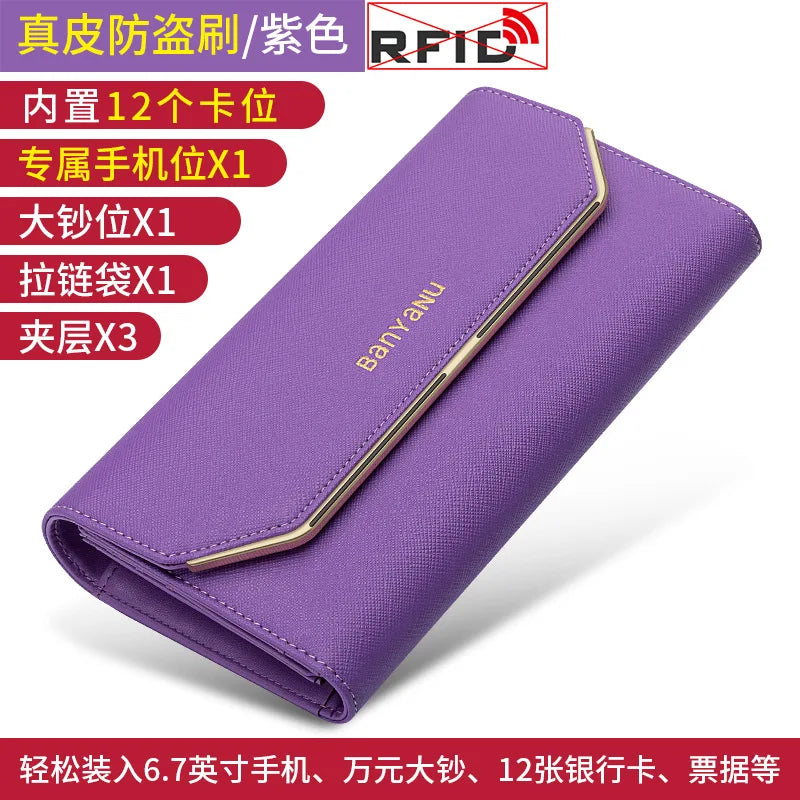 April New Women's Wallet Long Multiple Card Position Ladies Handbag Simple Fashion Genuine Leather Women's Bags Thin BYN-1655