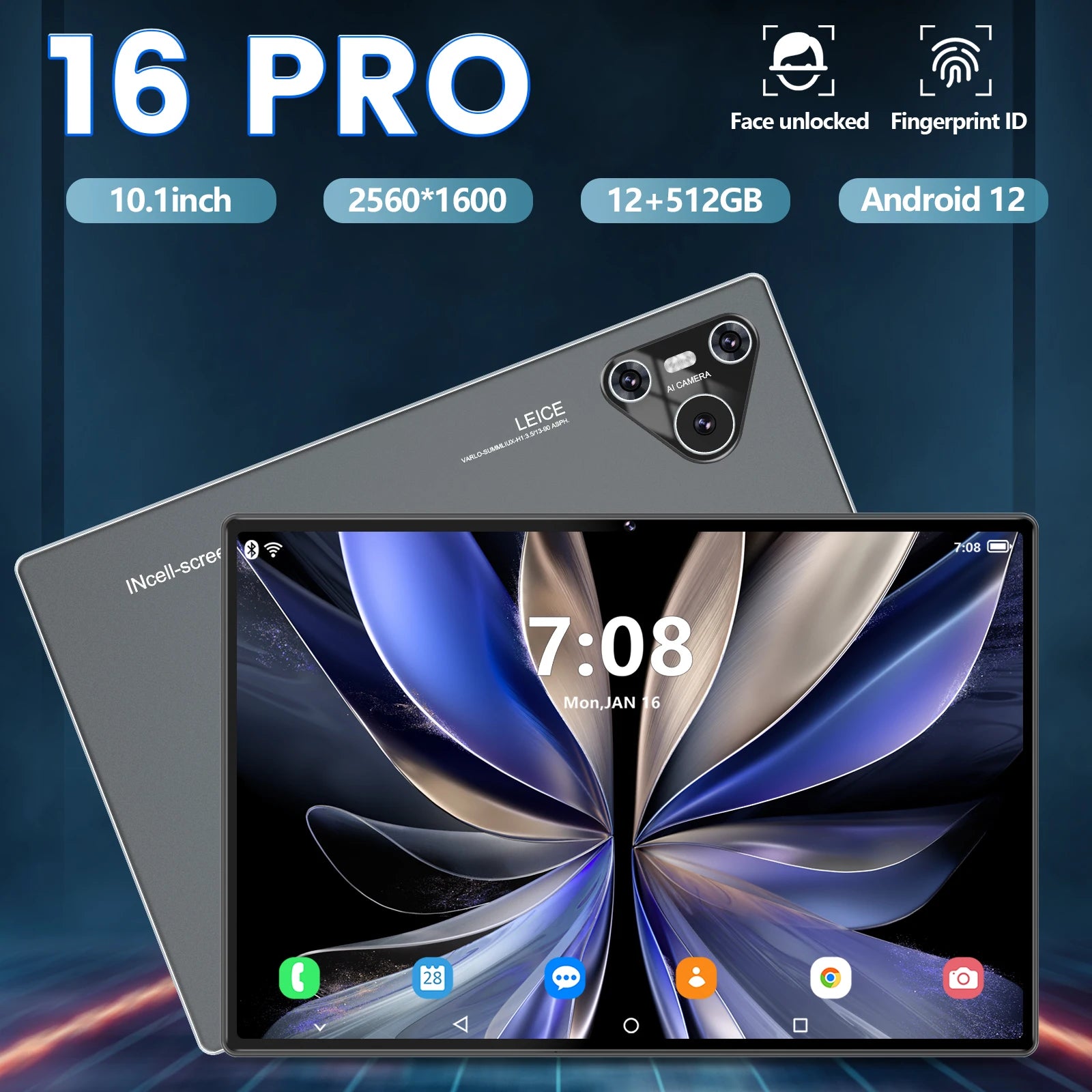 Hot 16 Pro 10.1inch Cross-Border Tablet for Adults Android System 14 12+256G MTK Octa Core New 2K Resolution Capacitive Screen